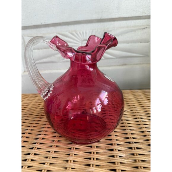 Vintage 90's Fenton Cranberry Ruffle Pitcher Mary Gregory Little Girl - Picture 6 of 11